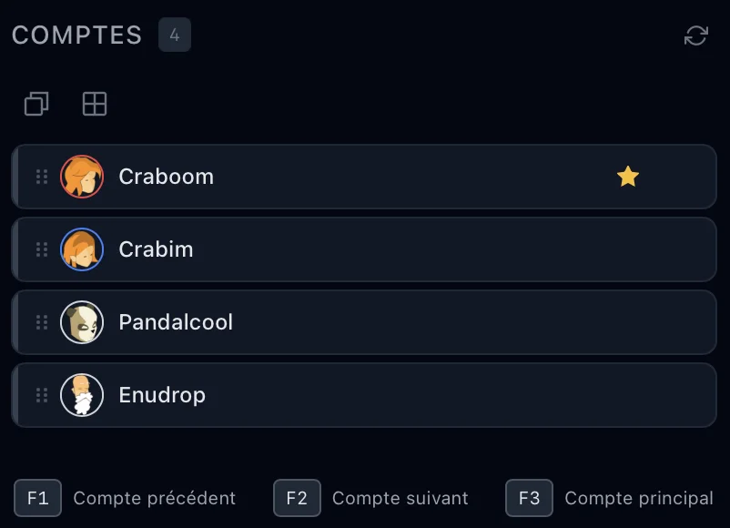Liste de comptes avec réorganisation par glisser-déposer