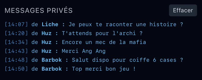 Liste de messages privés