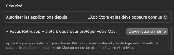 Réglages Système - Ouvrir quand même